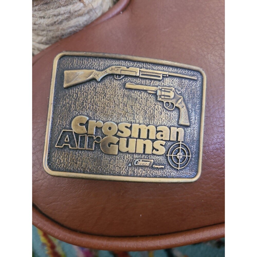 Vtg Crossman Air Guns Brass Belt Buckle Century Canada 2x2.75" Canada Coleman
